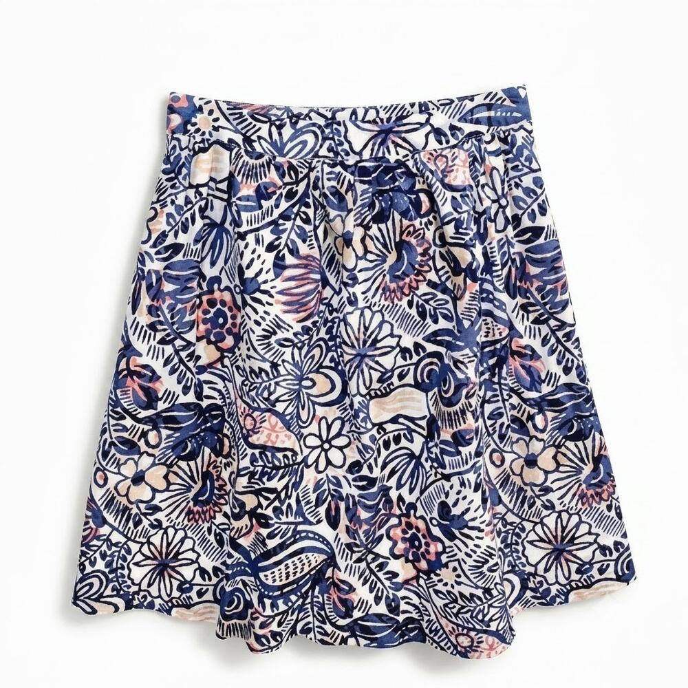LOFT Floral A Line Skirt Blue Paisley Cotton Lined Above Knee Womens 6